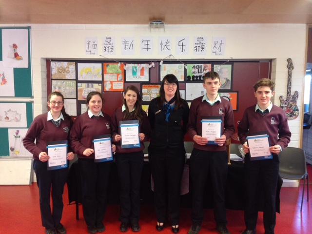 Lucia McCauley Bank of Ireland with Students from Loreto Community School Milford Co. Donegal